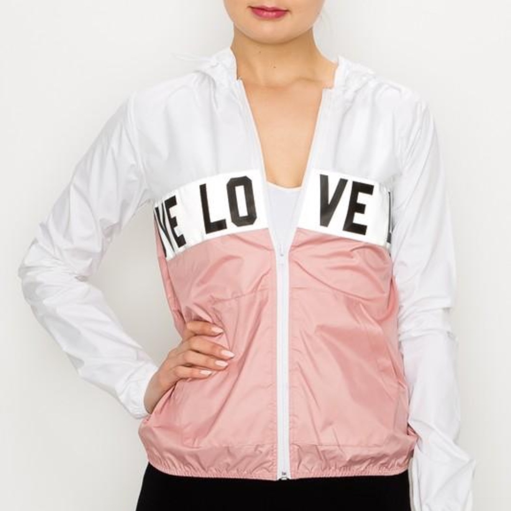 Love Print Color Block Windbreaker